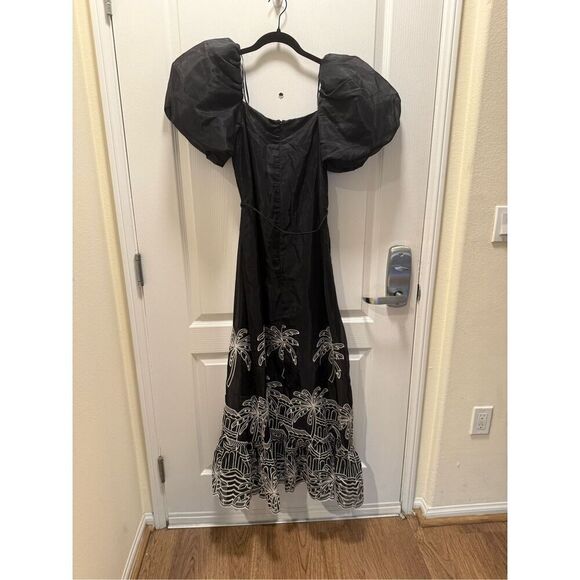 ELLIATT Nyx Maxi  Black Dress in Sheer organza Resort palm embroidery Size S NWT - Picture 5 of 6